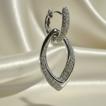 14K White Gold 0.95ctw Diamond Open Marquise Drop Earrings – Three-Quarter View