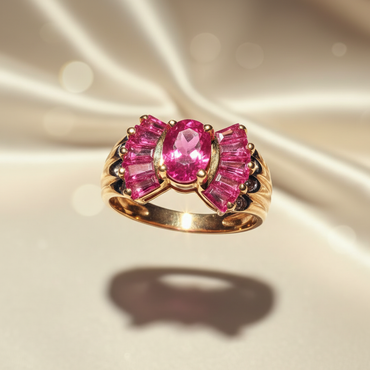 14K Yellow Gold Oval Created Ruby & Diamond Ring - Marketing Image 1