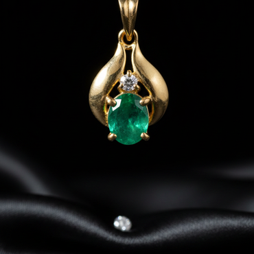 14K White Gold Oval Emerald Diamond Pendant - Front Close-Up