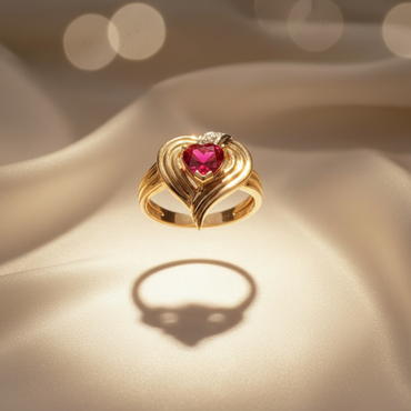 10K Yellow Gold Heart Created Ruby & Diamond Ring - Marketing Image 3