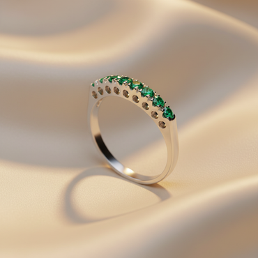 18K White Gold Eight-Stone Emerald Ring - editorial three quarter