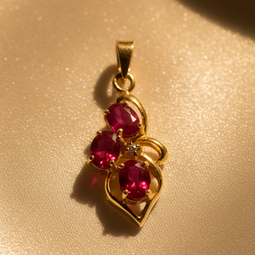 14K Yellow Gold Ruby & Diamond Pendant - angle 2