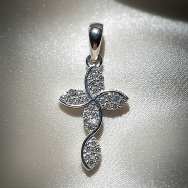 10K White Gold 1/10ctw Natural Diamond Swirl Cross Pendant - angle 2