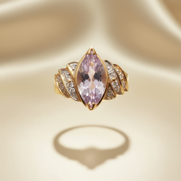 14K Yellow Gold Marquise Amethyst Ring — Front View