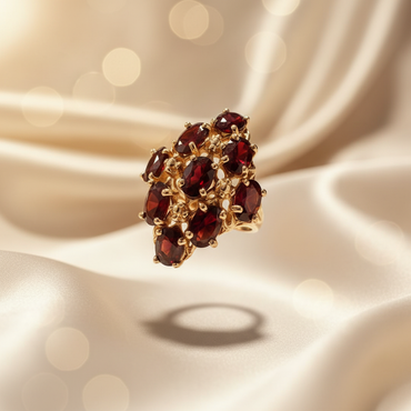 10K Yellow Gold Garnet Cluster Cocktail Ring - Top View