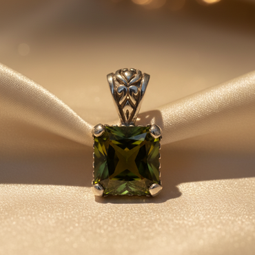 Sterling silver green stone mad filigree pendant - marketing image 3