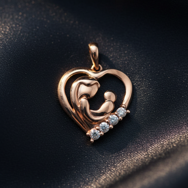 10K Rose Gold Diamond Mother and Baby Heart Pendant – Front View