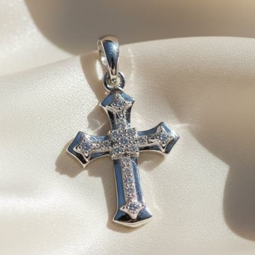 10K White Gold 1/20ctw Diamond Cross Pendant - angle 3