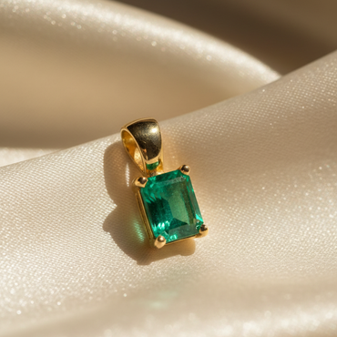 14K Yellow Gold Emerald Cut Emerald Pendant - Angle View