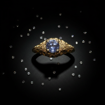 14K Yellow Gold Antique Filigree Tanzanite Ring - Top-Down View