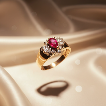 14K Yellow Gold Pear Ruby & Diamond Ring - Marketing Image 2