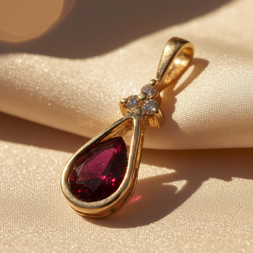 14K Yellow Gold Ruby & Diamond Pendant - full view