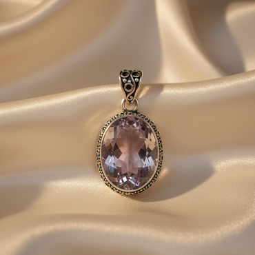Sterling silver oval pink amethyst pendant 16x11mm - editorial marketing image 3