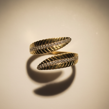 10K Yellow Gold Diamond Leaf Bypass Ring - Marketing Image 4