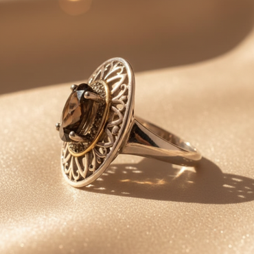 Sterling Silver 18K Yellow Gold Smoky Topaz and Diamond Ring - editorial profile