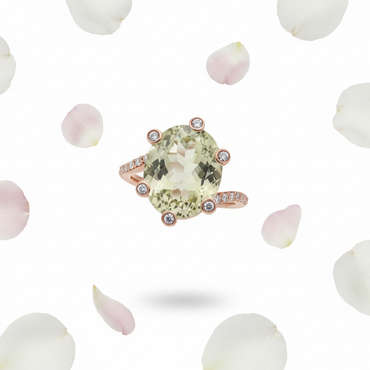 14K Yellow Gold Trillion-Cut Lime Quartz Ring with White Sapphire Halo Accents