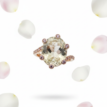 14K Yellow Gold Trillion-Cut Lime Quartz Ring with White Sapphire Halo Accents