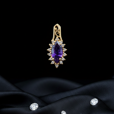 Marquise Amethyst Diamond Halo Pendant - Shot 1