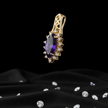 Marquise Amethyst Diamond Halo Pendant - Shot 3