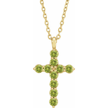 14K Yellow Natural Peridot Cross 16-18" Necklace