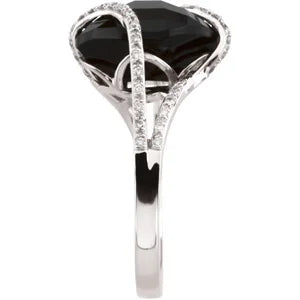 14K White Natural Onyx & 1/5 CTW Natural Diamond Ring