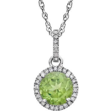 14K White Natural Peridot & 1/10 CTW Natural Diamond 18" Necklace