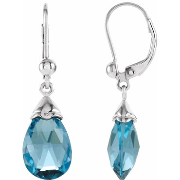 14K White Swiss Blue Topaz Earrings