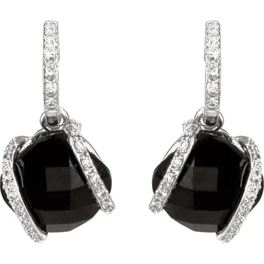 14K White Onyx & 1/5 CTW Diamond Freeform Earrings