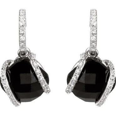 14K White Onyx & 1/5 CTW Diamond Freeform Earrings