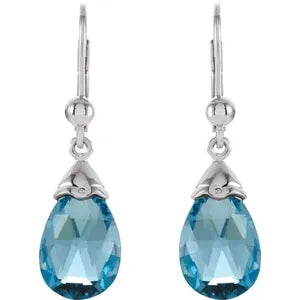 14K White Swiss Blue Topaz Earrings