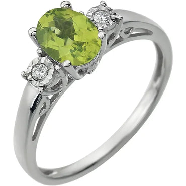 14K White Natural Peridot & .04 CTW Natural Diamond Ring