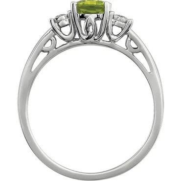 14K White Natural Peridot & .04 CTW Natural Diamond Ring