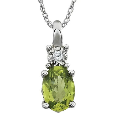 14K White Natural Peridot & .02 CT Natural Diamond 18" Necklace