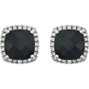 14K White Natural Black Onyx & .06 CTW Natural Diamond Earrings