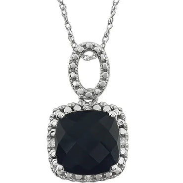 14K White Natural Black Onyx & .03 CTW Natural Diamond 18
