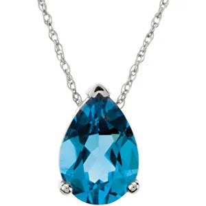 14K White Swiss Blue Topaz Slide Pendant