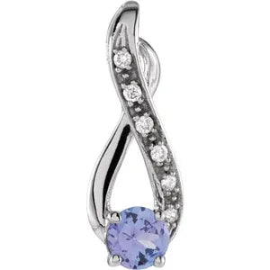 14K White Natural Tanzanite & .04 CTW Diamond Pendant