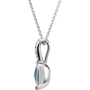 14K White Swiss Blue Topaz & .05 CTW Diamond 18" Necklace