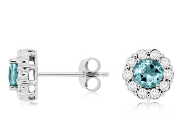 14KW .60CTW Aquamarine & Diamond Earrings