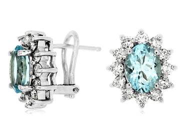 14KW 2.10CTW Aquamarine & Diamond Earrings