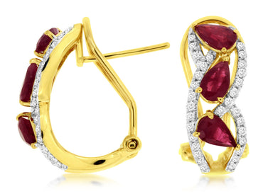 14KY 1.30CTW Ruby & Diamond Hoop Earrings