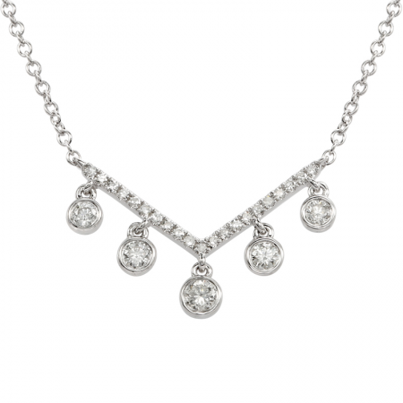 14KW .21CTW Diamond Chevron With Dangling Bezels Necklace