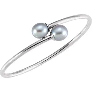 Sterling Silver 9.5 mm Gray Pearl Flexible Bangle Bracelet