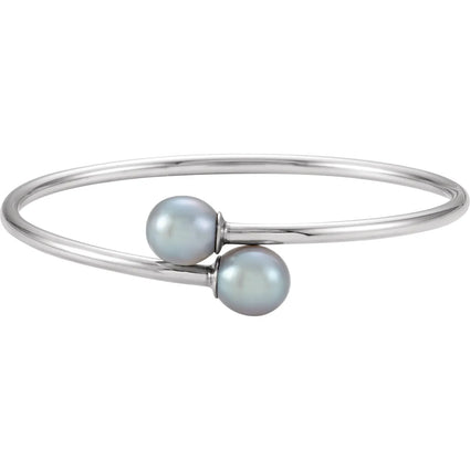 Sterling Silver 9.5 mm Gray Pearl Flexible Bangle Bracelet