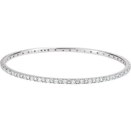 Sterling Silver 2 mm Imitation White Cubic Zirconia Bangle 8" Bracelet