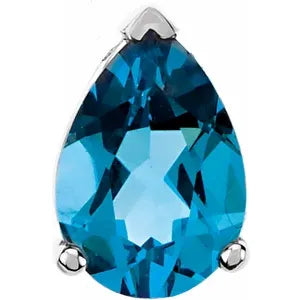 14K White Swiss Blue Topaz Slide Pendant