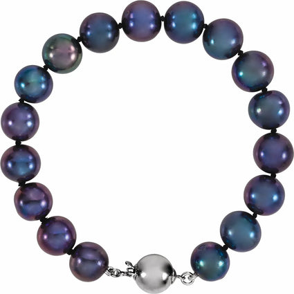 Sterling Silver Black Freshwater Cultured Pearl 7.75" Bracelet