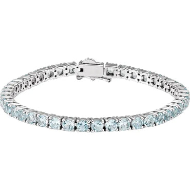 14K White Natural Sky Blue Topaz 7 1/4" Line Bracelet