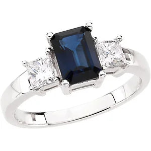 Blue Sapphire & Diamond Accented Ring