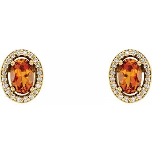 14K Yellow Natural Citrine & 1/10 CTW Natural Diamond Earrings